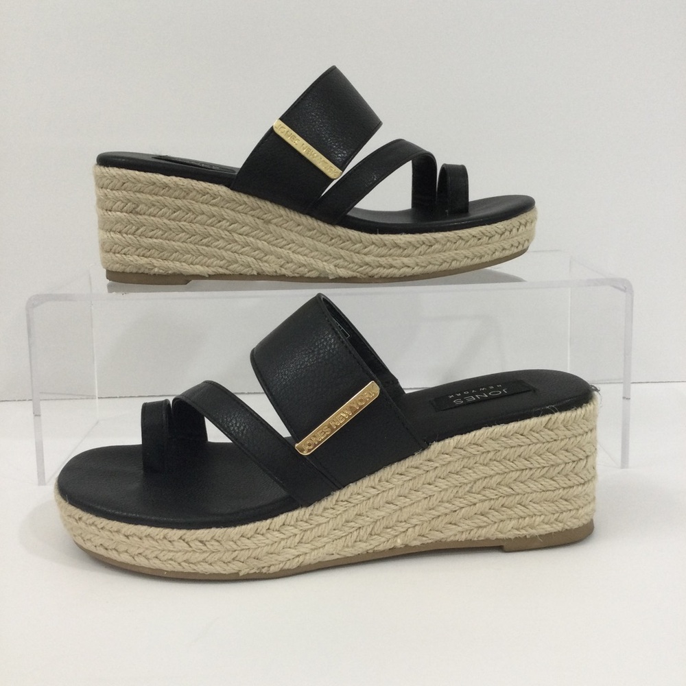 Jones New York Black Faux Leather Espadrille Sandals 6.5 Platforms